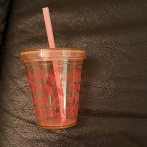 Pink Patterned Tumbler with Straw